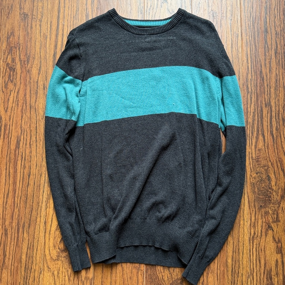 Hawker Rye. Black and Teal Striped Sweater